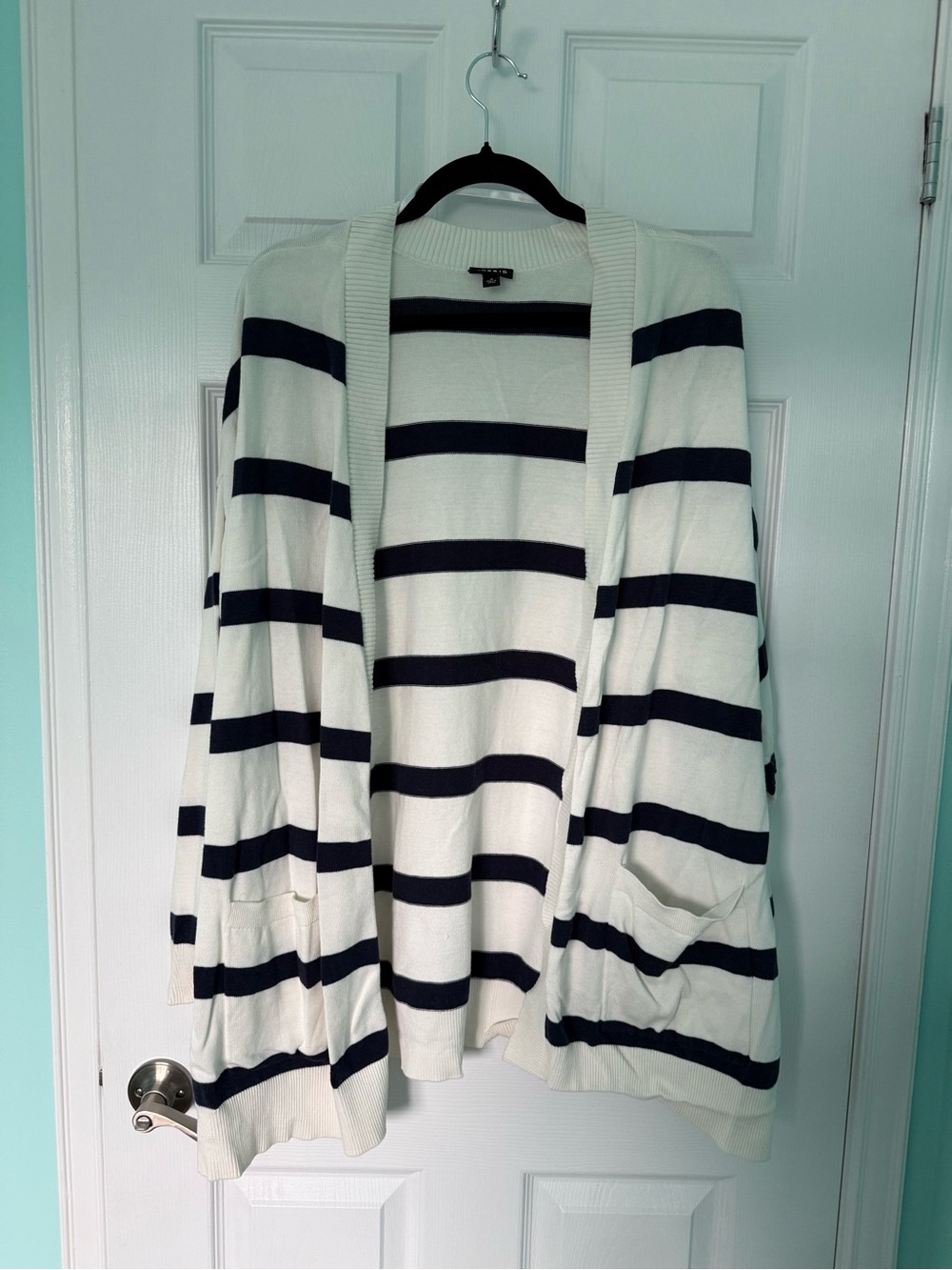 torrid White Cardigan with Navy Stripes